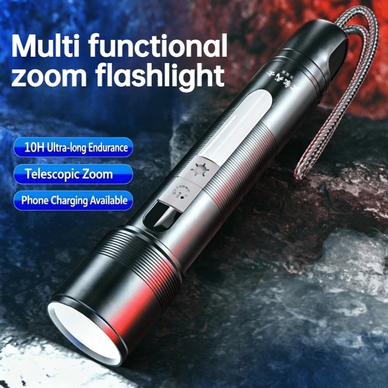 Outdoor Lighting Rechargeable - Multi Functional LED Flashlight Zoomable COB